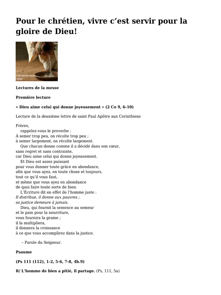 Servir pour la gloire de Dieu | PDF | Évangile selon Jean | Jésus