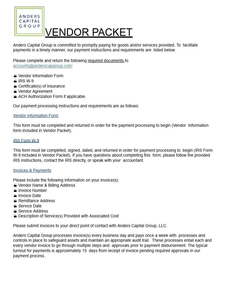 Vendor Payment Instructions and Requirements | PDF | Limited Liability ...