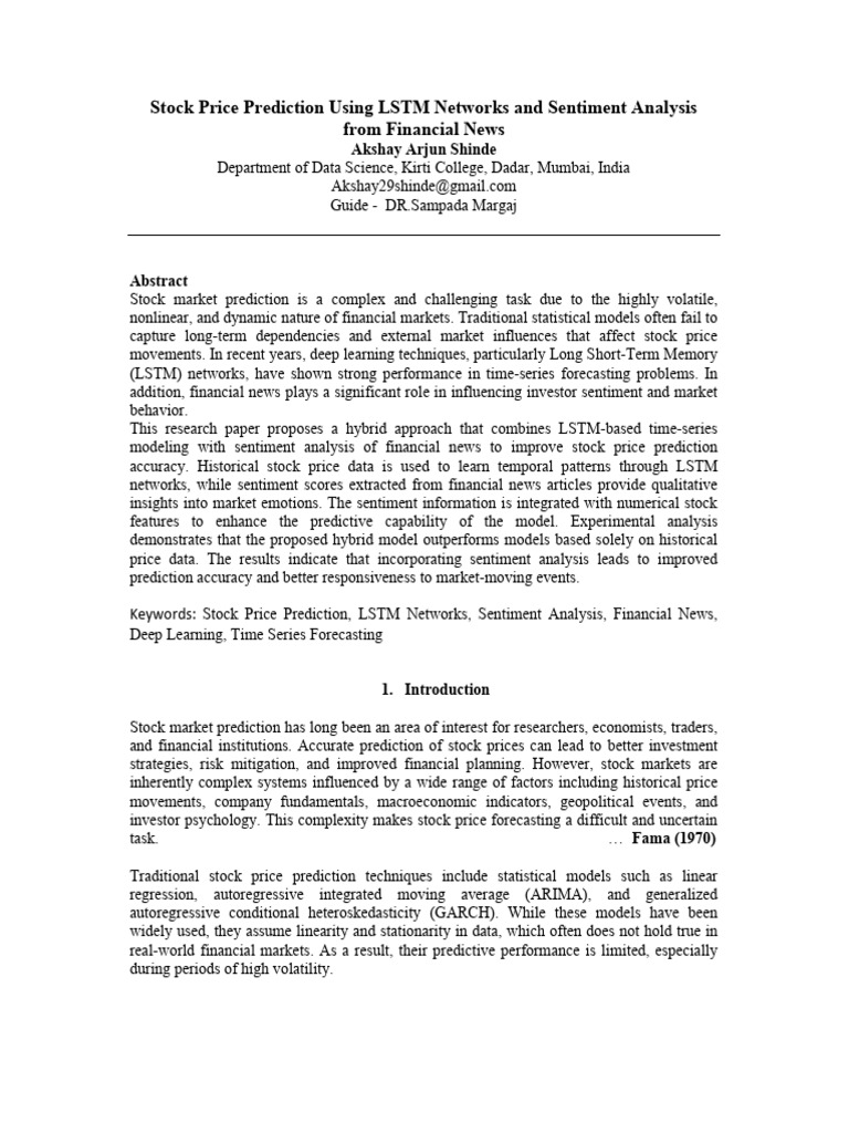 Stock Price Prediction Research Paper | PDF | Prediction | Time Series