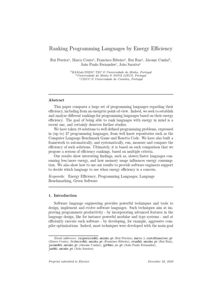 Ranking Programming Languages by Energy Efficiency | PDF | Compiler ...