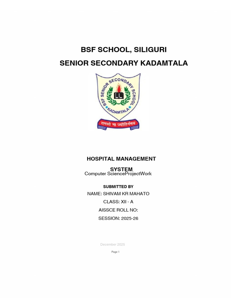 Hospital Management System Project | PDF | Databases | My Sql