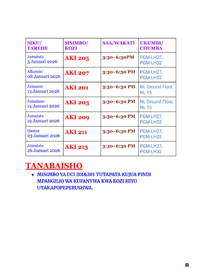 Exams Timetable Sem1.Docx | PDF
