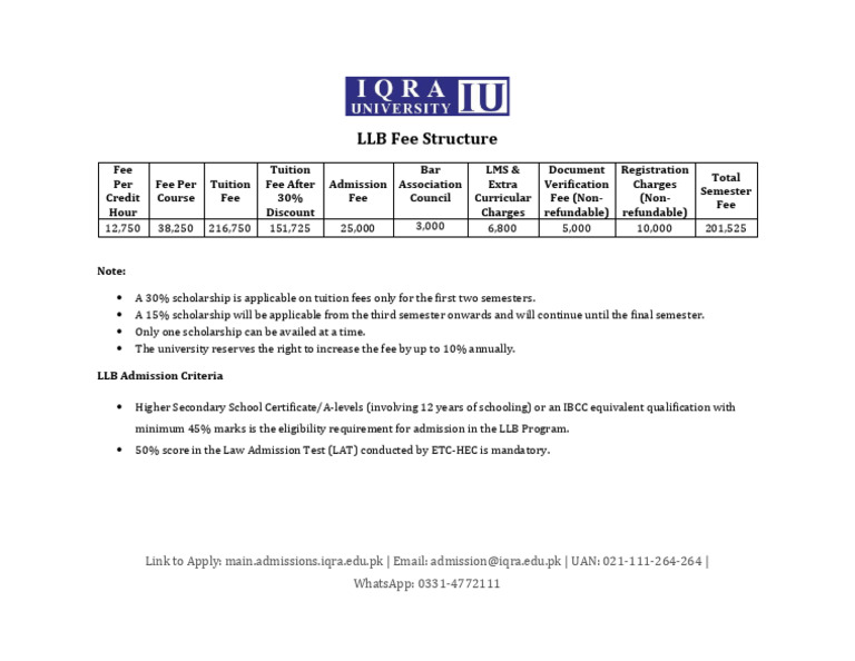 LLB Admission and Fee Structure Details | PDF
