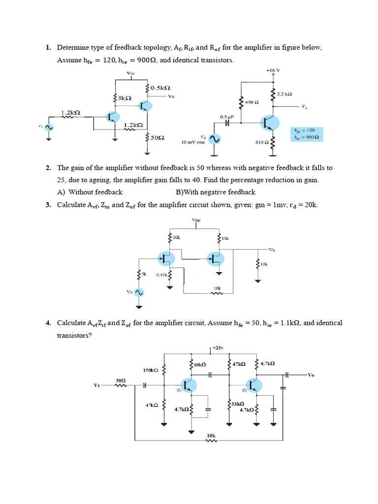 Amplifier Feedback and Circuit Design Calculations | PDF | Operational ...