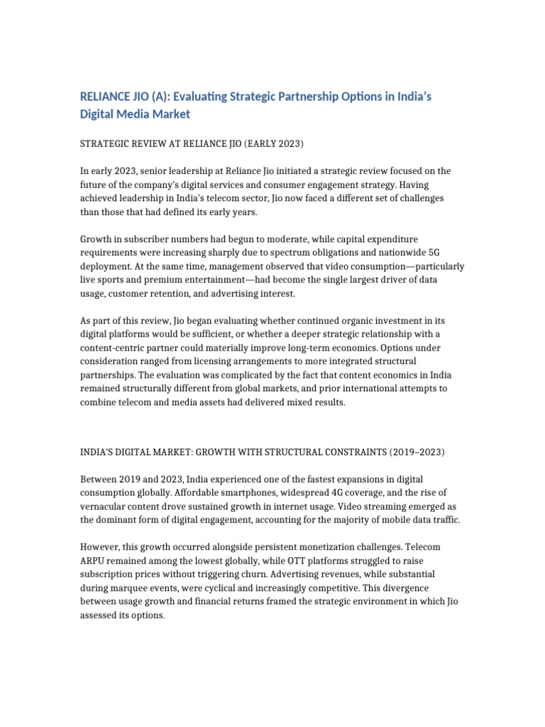 Jio Case A Strategic Partner Review | PDF | Subscription Business Model ...