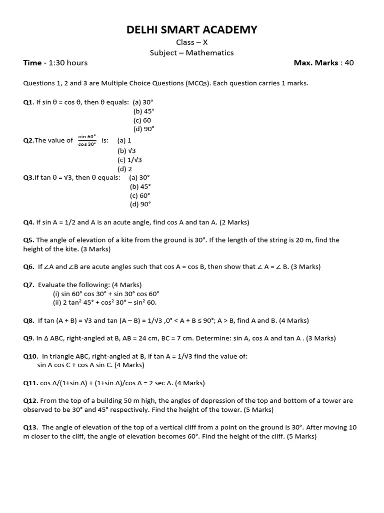 Class X Mathematics Exam Paper | PDF