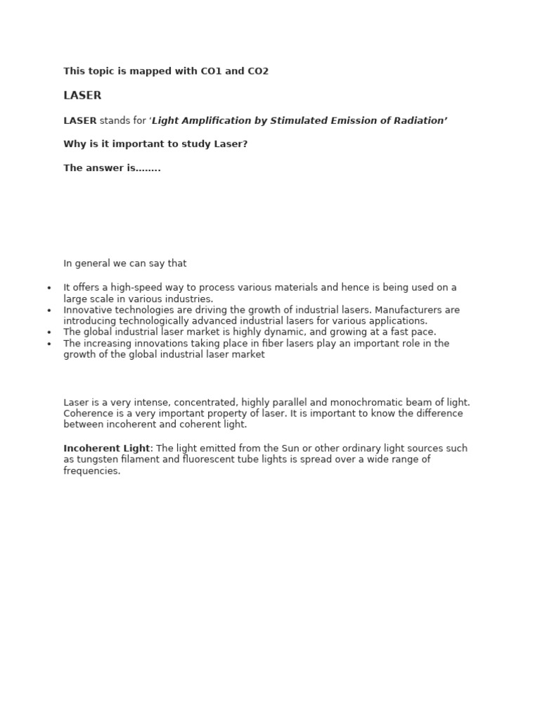 Laser Lecture 1 | PDF | Laser | Light