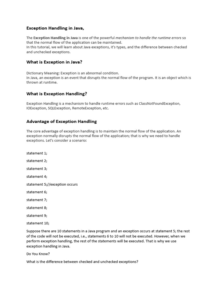 Java Exception Handling Explained | PDF | Software Engineering ...