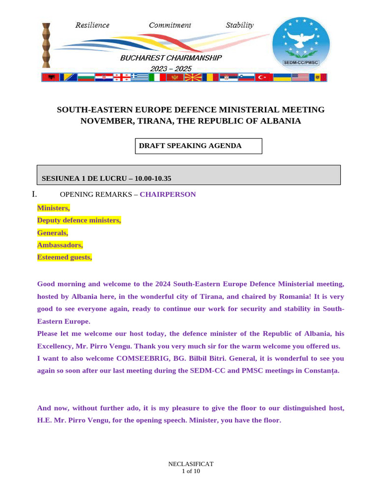 20241023 n Agenda Vorbita Sedm Defmin Tirana 06nov24 Sds | PDF | United ...