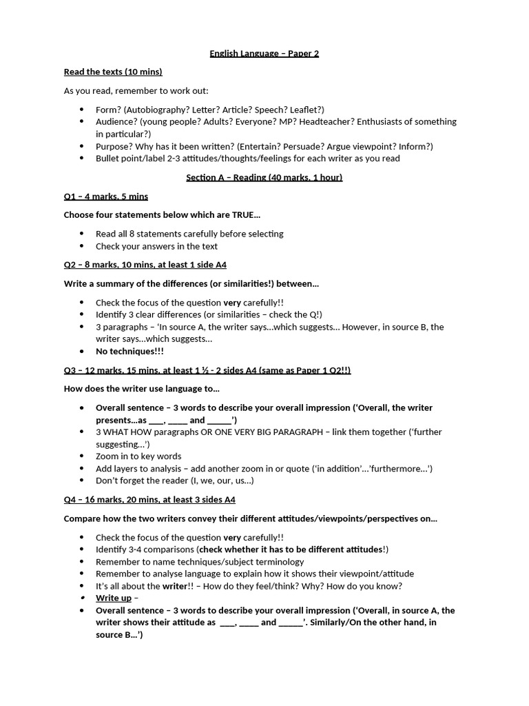 English Language Paper 2 Guide | PDF | Essays | Linguistics