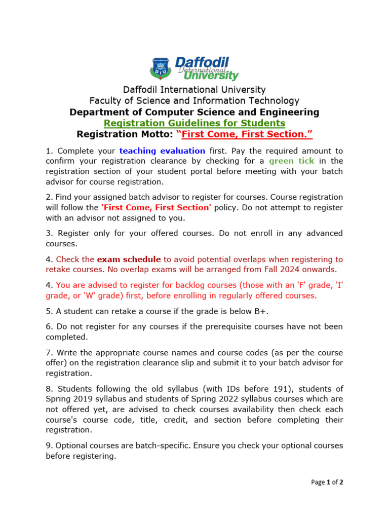 Daffodil University Course Registration Guide | PDF | Chess Theory | Chess