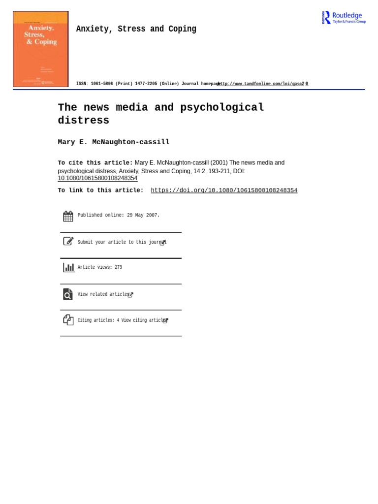News Media's Impact on Psychological Distress | PDF
