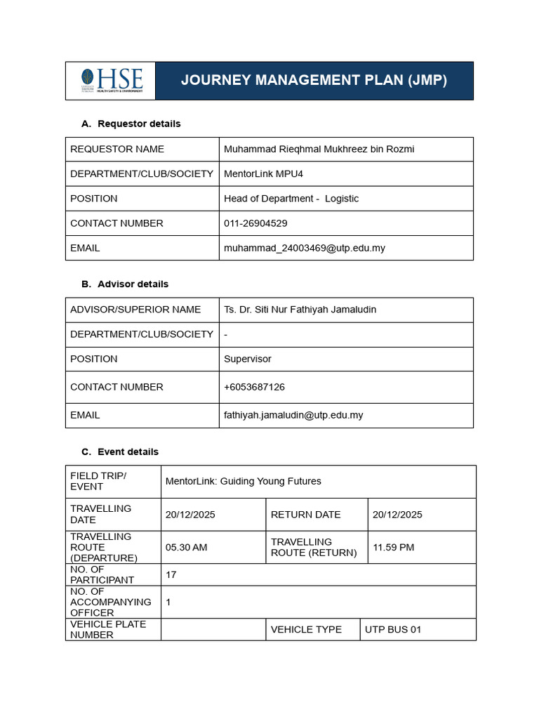 Journey Management Plan - Rev01 Hse Feedback 139 1 | PDF