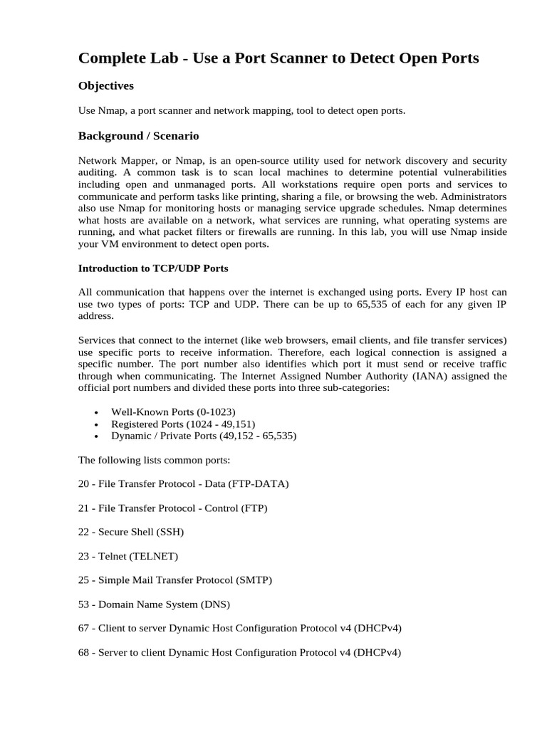 Nmap Lab: Detect Open Ports and Vulnerabilities | PDF | Port (Computer ...