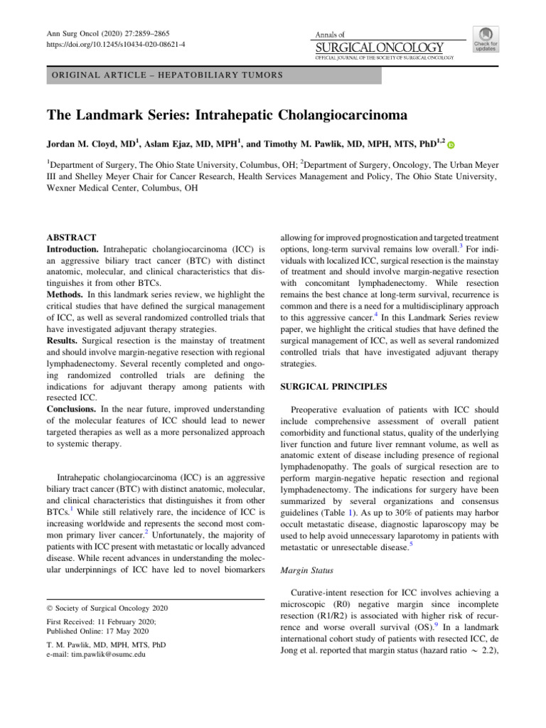 The Landmark Series: Intrahepatic Cholangiocarcinoma | PDF | Surgery ...