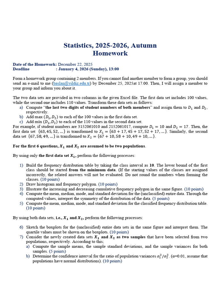 Statistics Homework Instructions 2025-2026 | PDF | Mode (Statistics ...