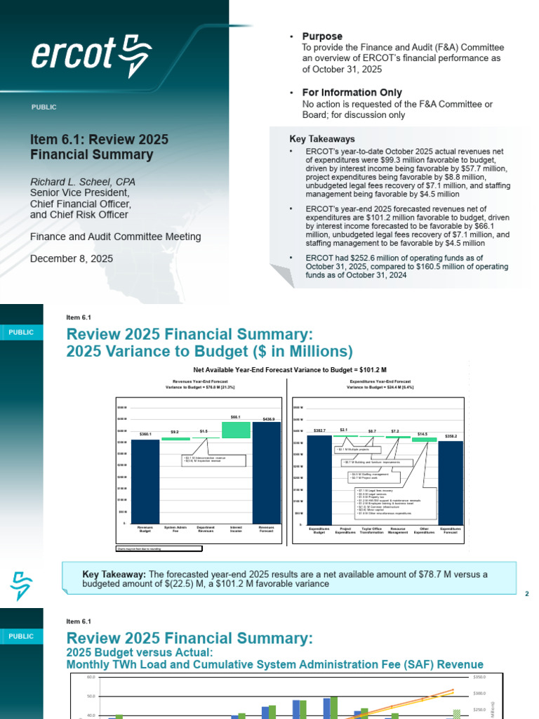 ERCOT 2025 Financial Performance Review | PDF | Expense | Revenue