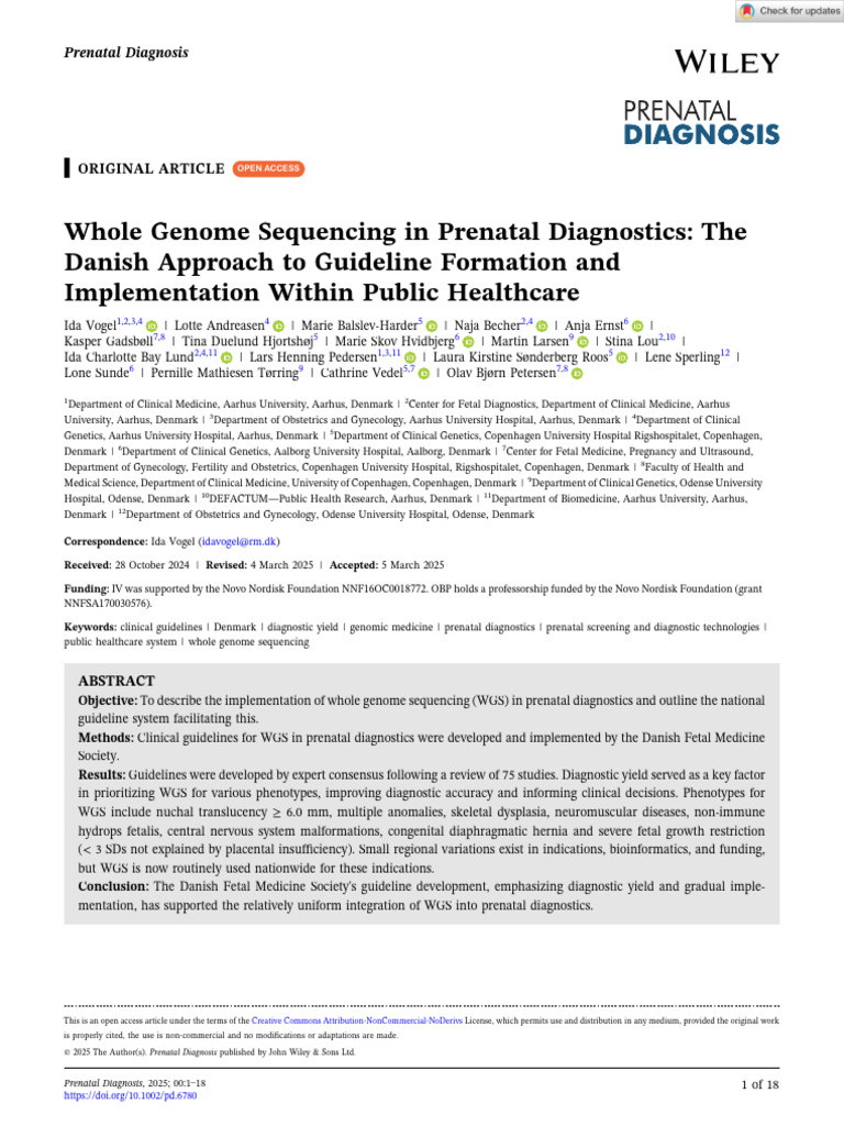 Prenatal Diagnosis - 2025 - Vogel - Whole Genome Sequencing in Prenatal ...