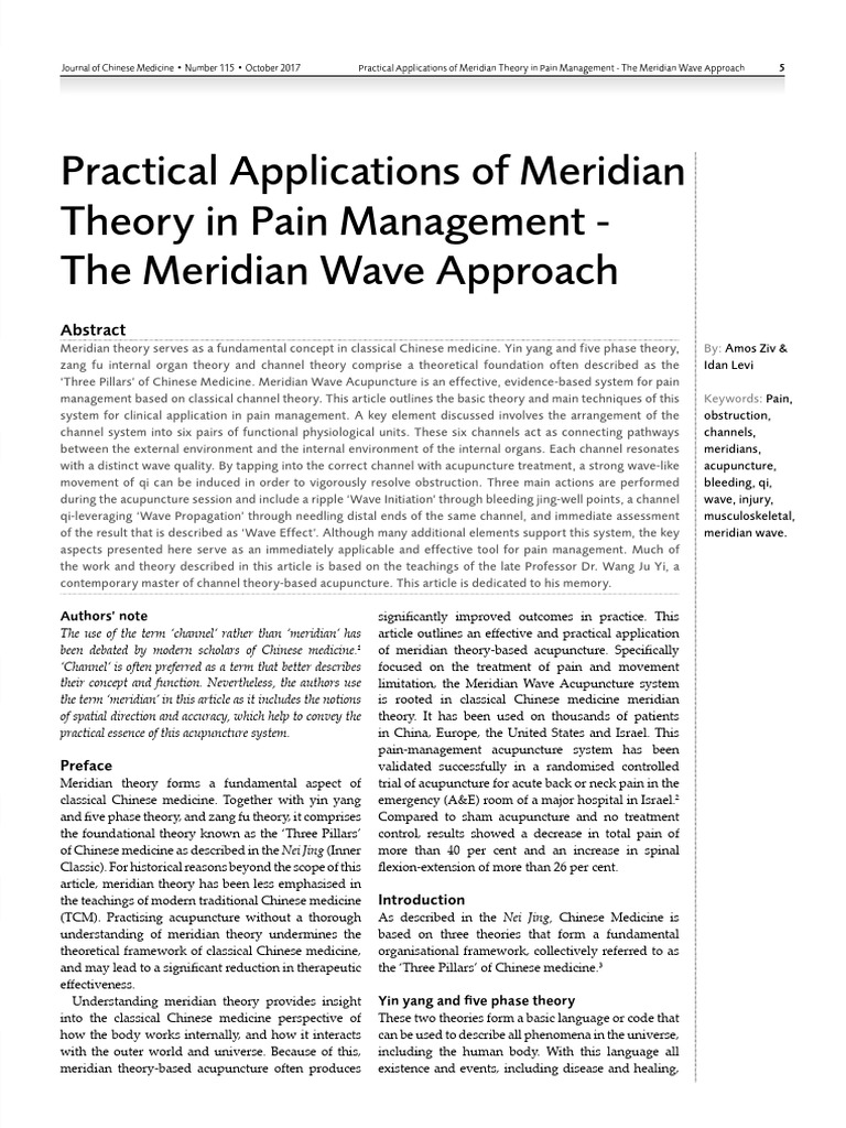 Practical Applications of Meridian Theory in Pain Management - The ...