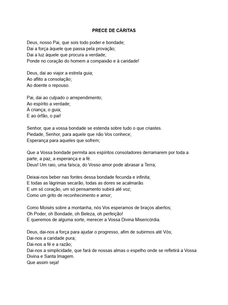 Prece de Cáritas: Oração de Esperança e Amor | PDF