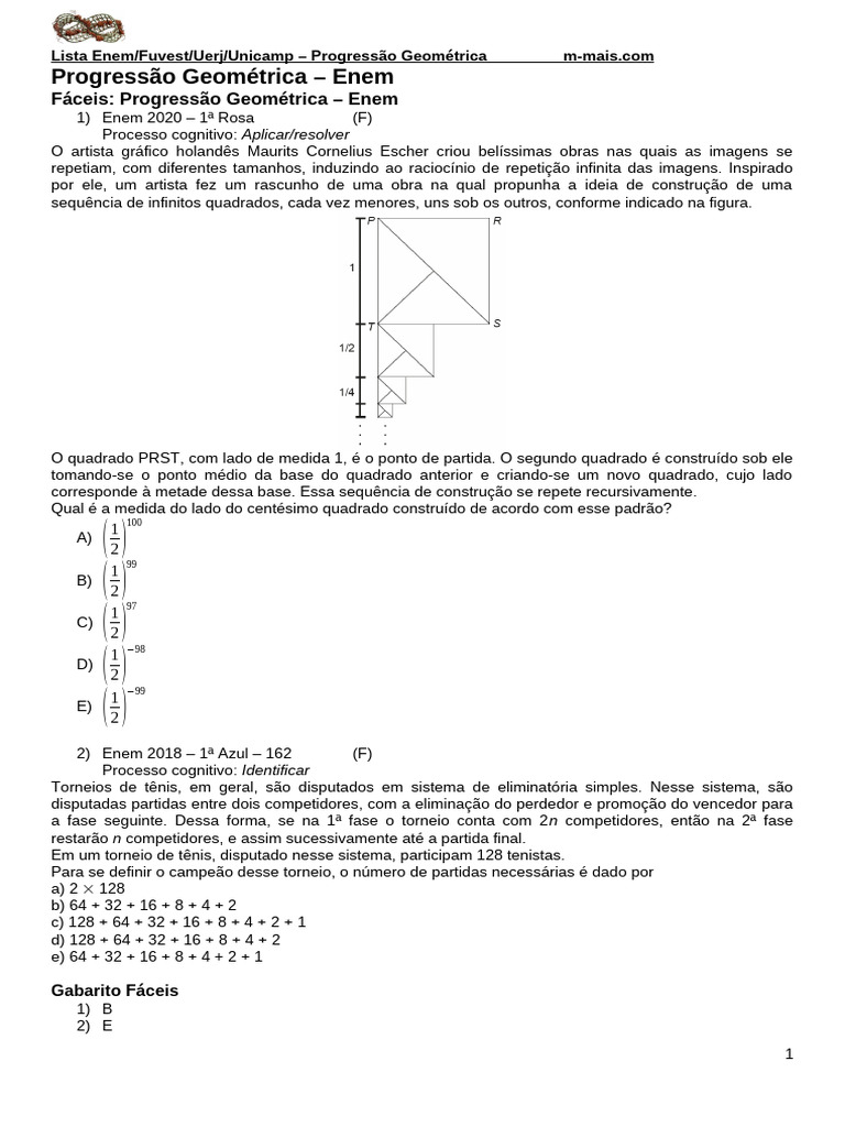 Questões de Progressão Geométrica ENEM e Fuvest | PDF | Triângulo ...