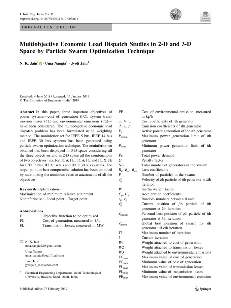 Multiobjective Economic Load Dispatch St | PDF | Mathematical ...