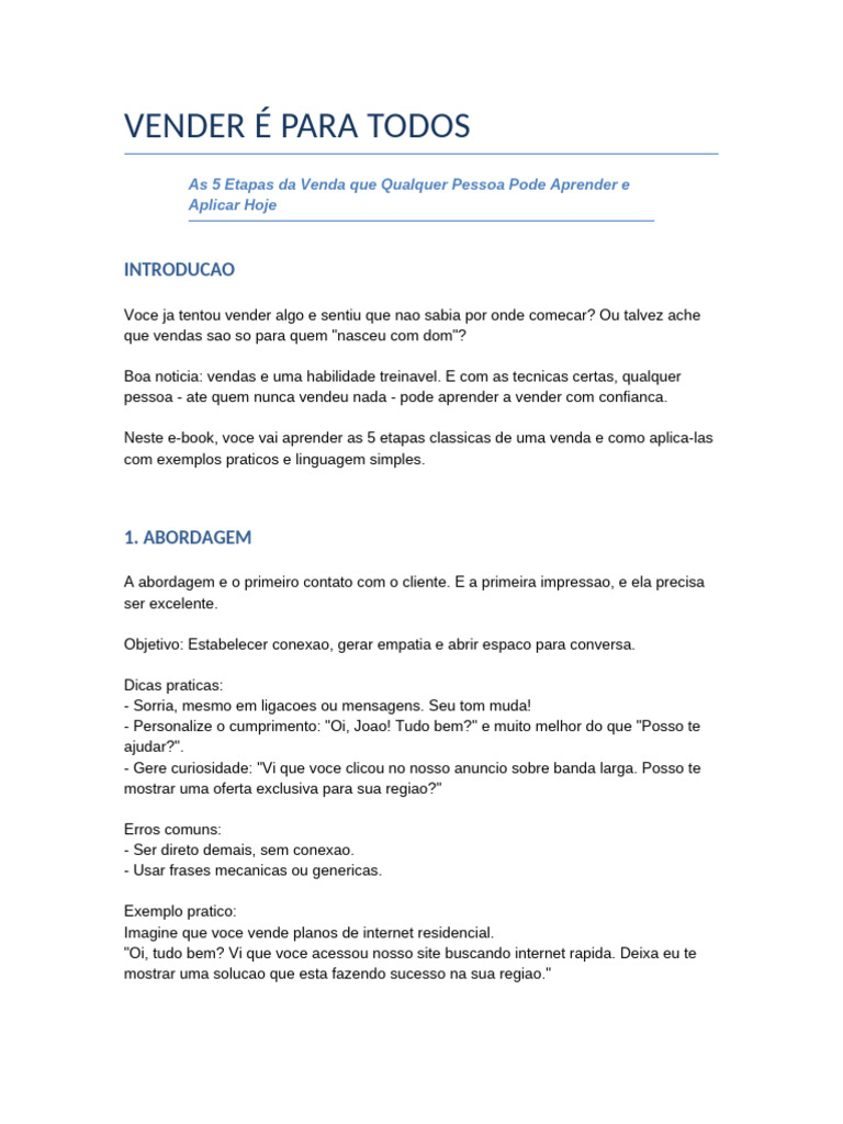 5 Etapas de Vendas para Iniciantes | PDF | Internet