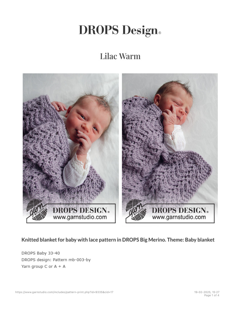 Lilac Warm - Knitted Blanket for Baby With Lace Pattern in DROPS Big ...