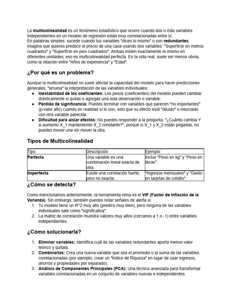 Multicolinealidad en Regresión: Guía Esencial | PDF | Análisis de ...