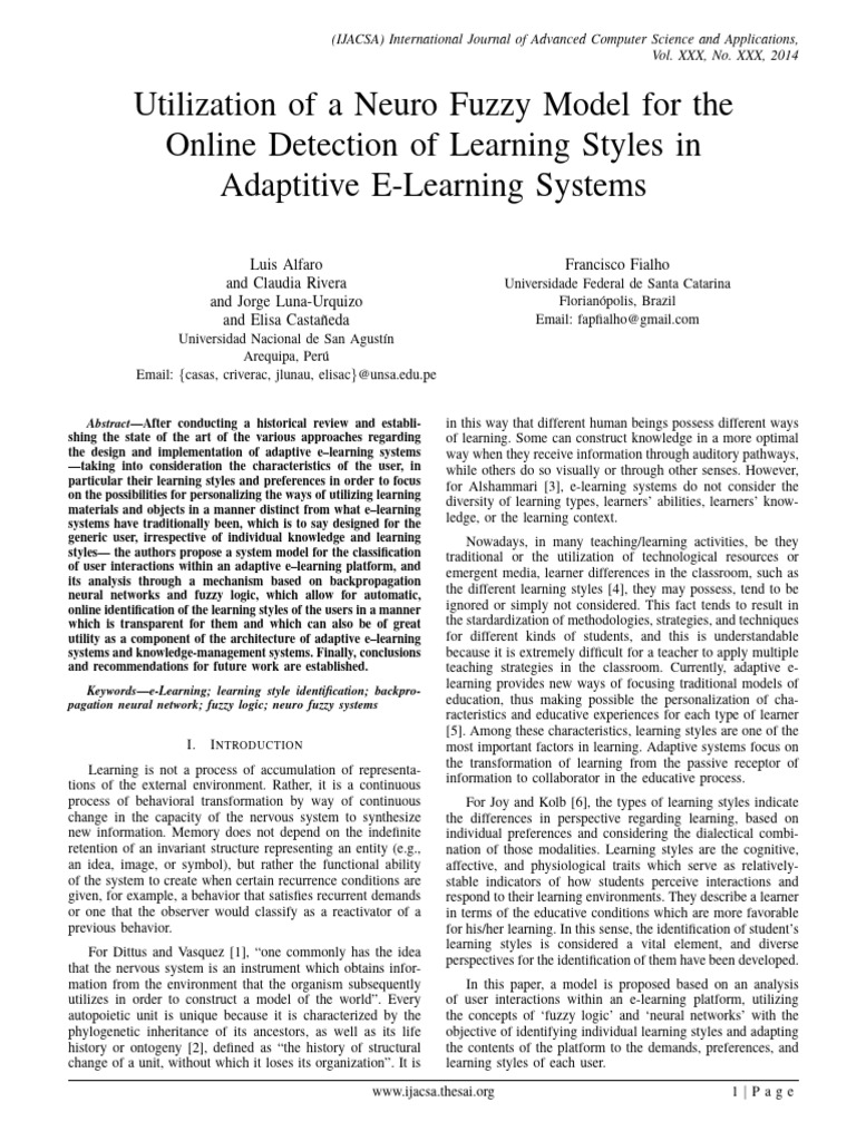 Neuro Fuzzy Model for Learning Styles Detection | PDF | Learning Styles ...