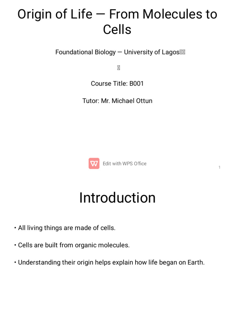 Origin of Life: From Molecules to Cells | PDF | Cell (Biology ...