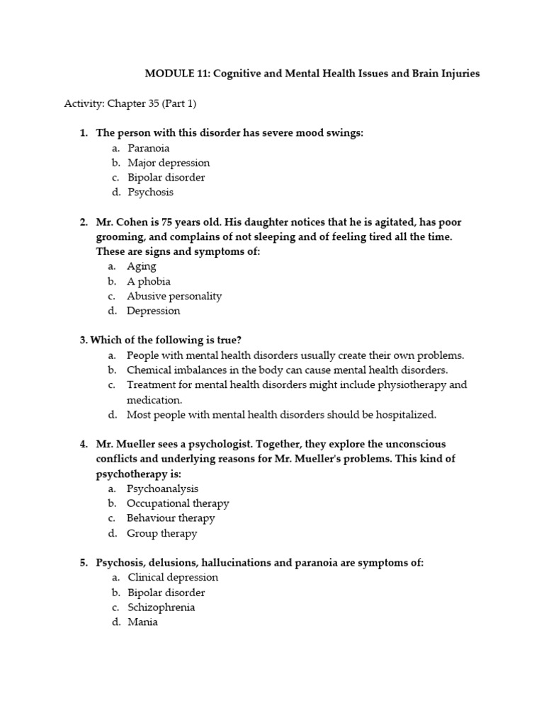 Mhd Practice Questions (Part 1) (1) | PDF | Mental Disorder | Major ...