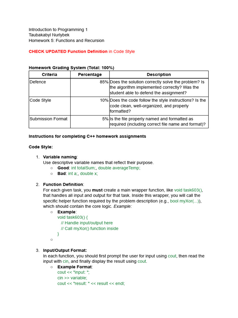 C++ Functions and Recursion Homework Guide | PDF | Computer Engineering ...