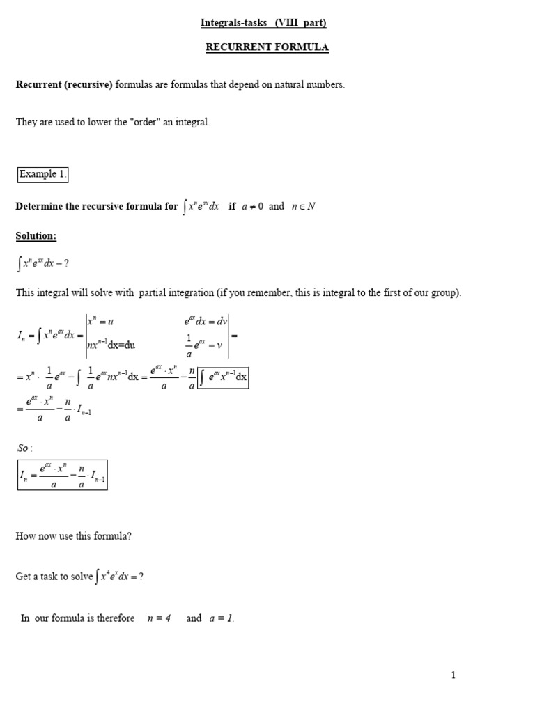 Recursive Formulas for Integrals | PDF | Mathematics