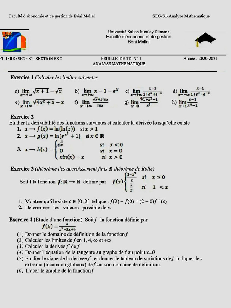 Td1 Majidi Analyse Matimatique-1 | PDF