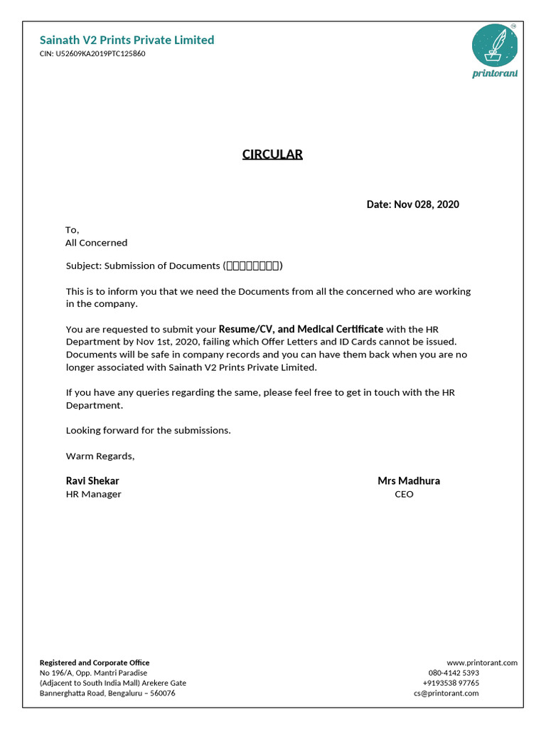 Document Submission Notice for Employees | PDF