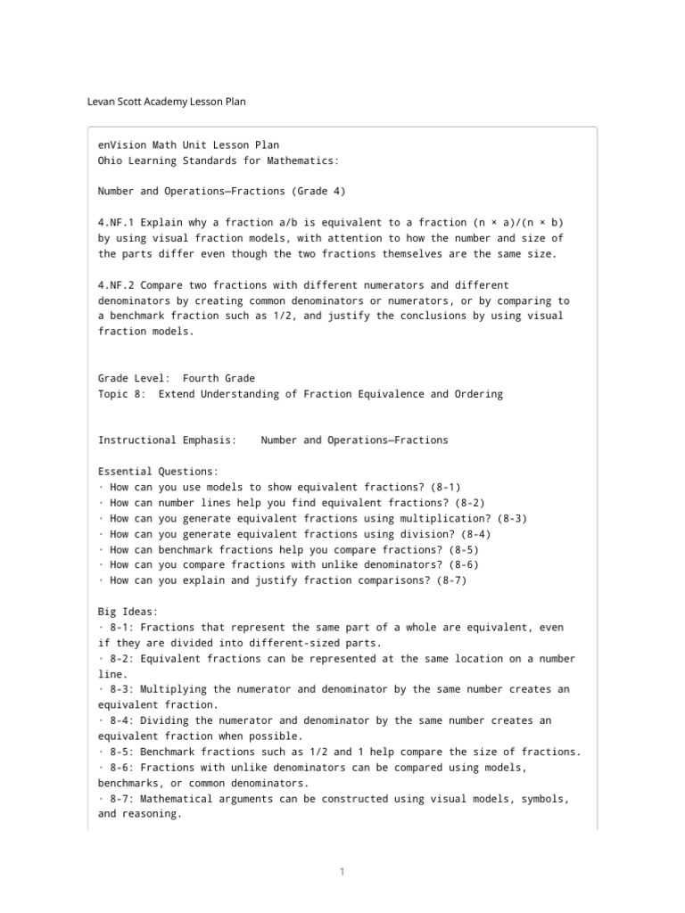Grade 4 Fraction Equivalence Lesson Plan | PDF | Numbers | Mathematics