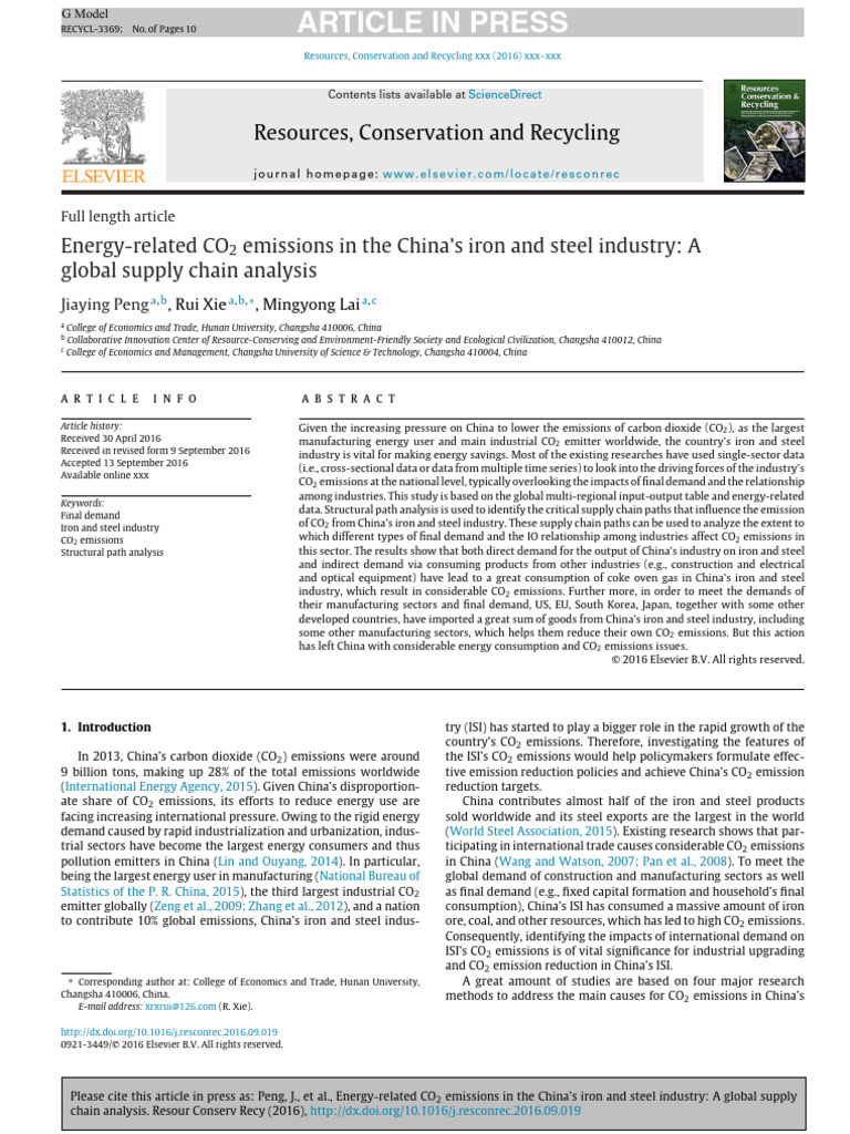 Energy-Related CO2 Emissions in The China's Iron and Steel Industry A ...