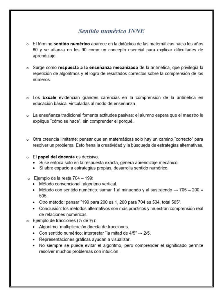 Desarrollo del Sentido Numérico en Matemáticas | PDF | Enseñando ...