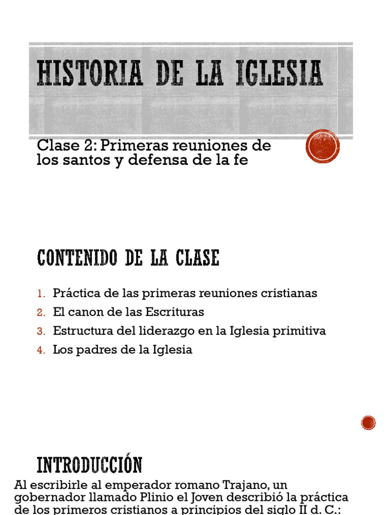 Historia de La Iglesia Clase 2 | PDF | Biblia | eucaristía