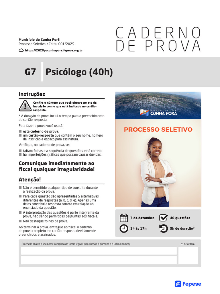 Prova Psicólogo - Processo Seletivo 2025 | PDF | Psicologia | Trabalho ...