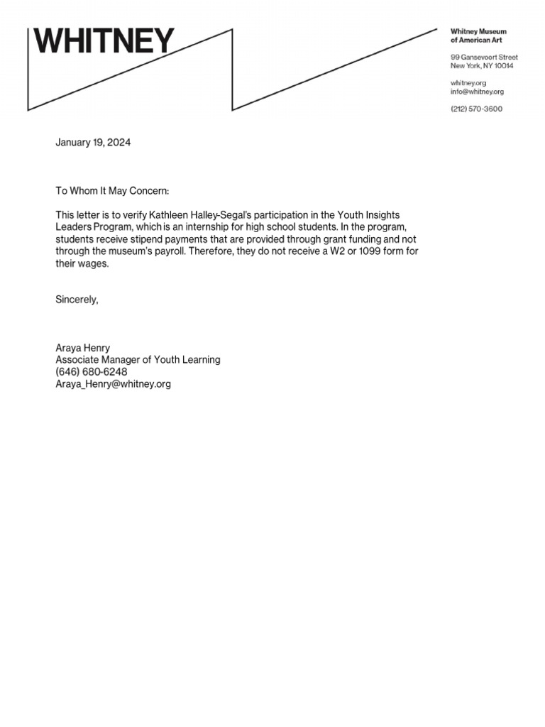 Letter For Wage Verification - Kathleen Halley-Segal | PDF