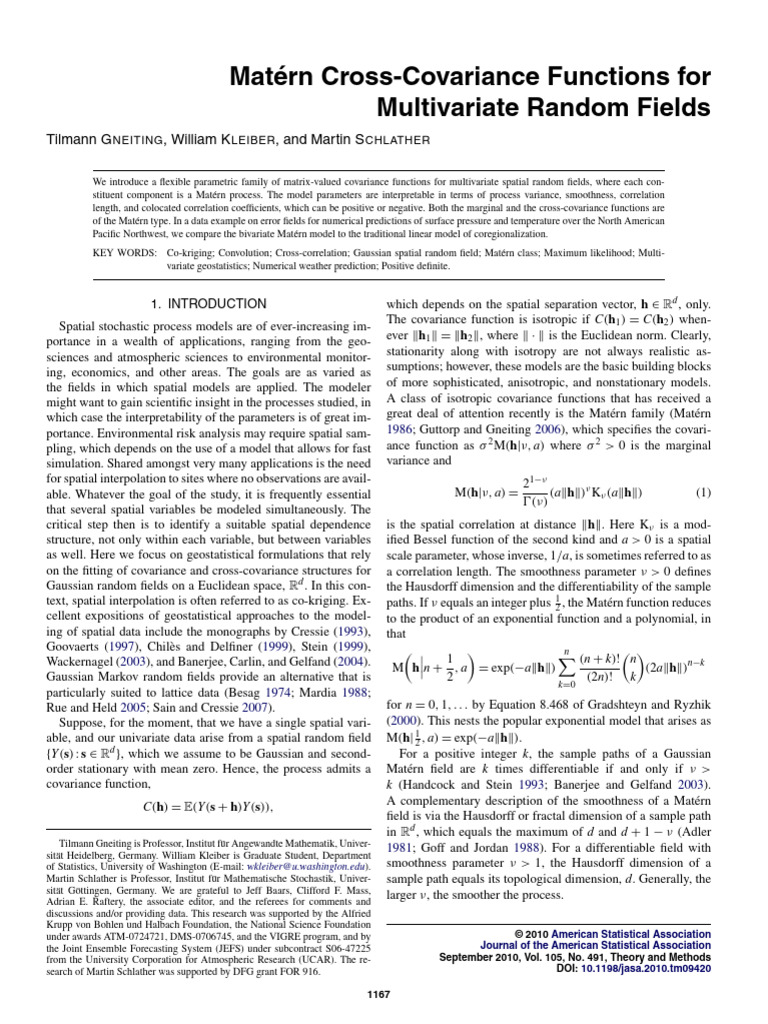 Matérn Cross-Covariance Functions Explained | PDF | Covariance ...