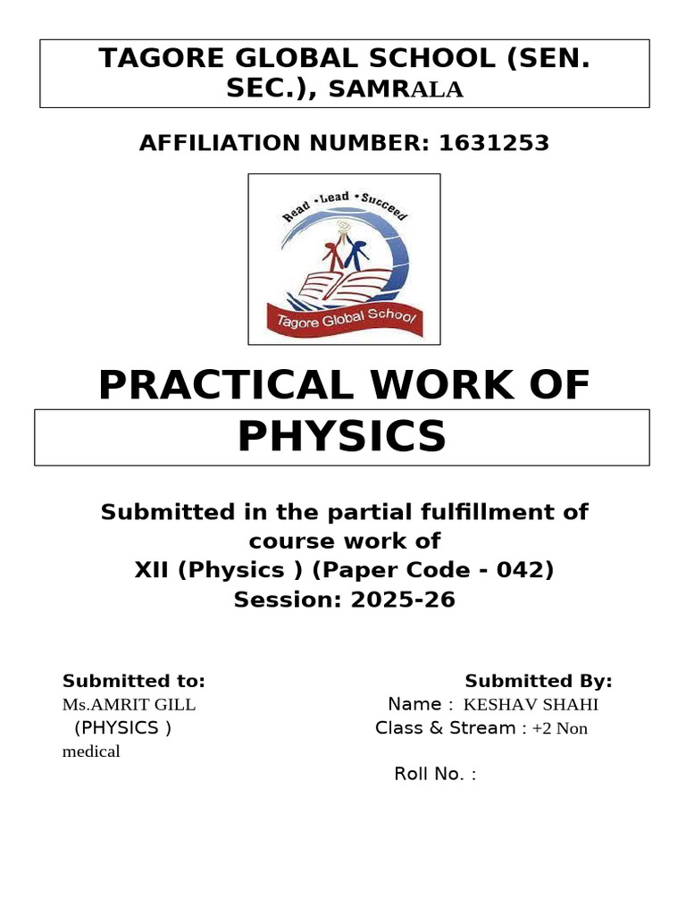 XII Physics Practical Work Submission | PDF