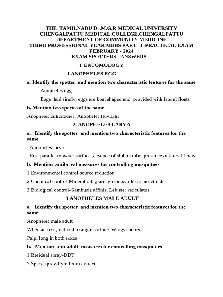 MBBS Practical Exam Spotters Guide | PDF | Mosquito | Vaccines