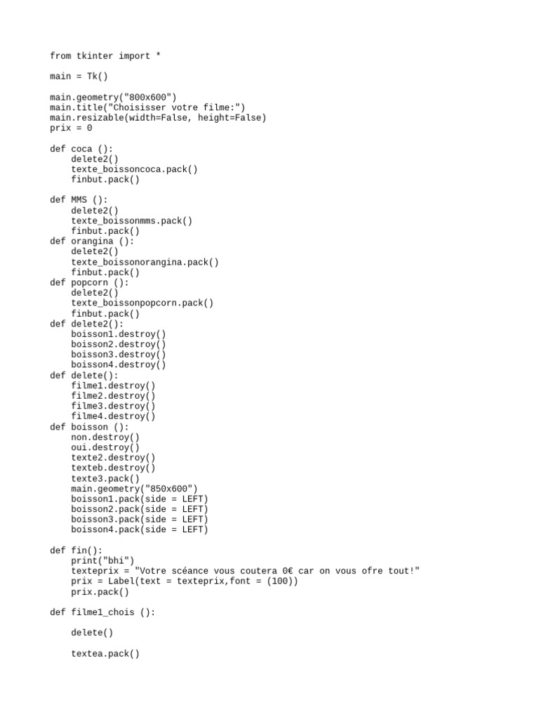 Sélection de films et snacks en Python | PDF | Soda | Boissons non ...