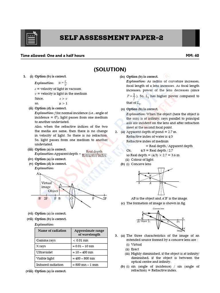 A1655885410boswaal ICSE 10th Physics - Self Assessment Paper-2 | PDF ...