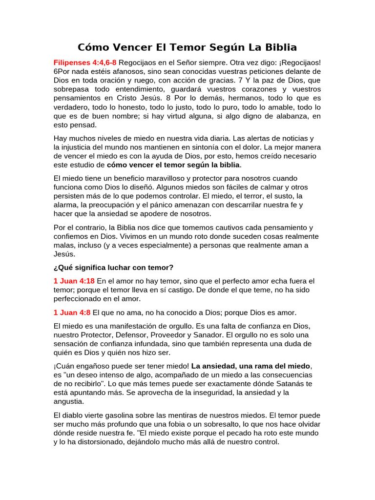 Cómo Vencer El Temor Según La Biblia | PDF | Oración | Temor