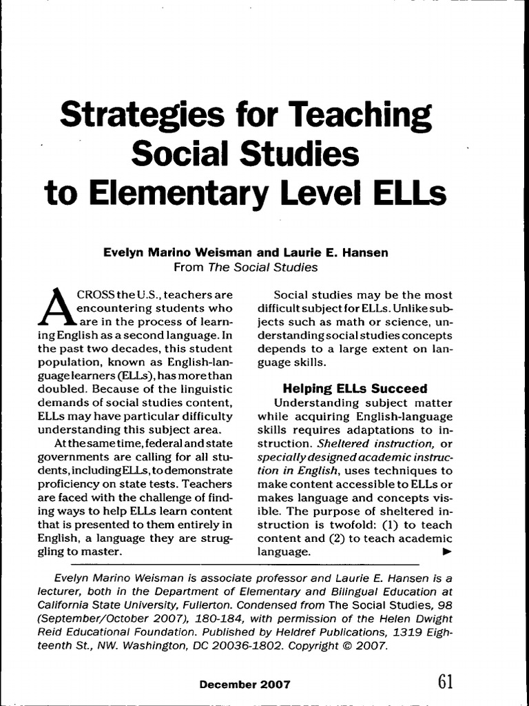 Teaching Social Studies to ELLs | PDF | Vocabulary | Cognition