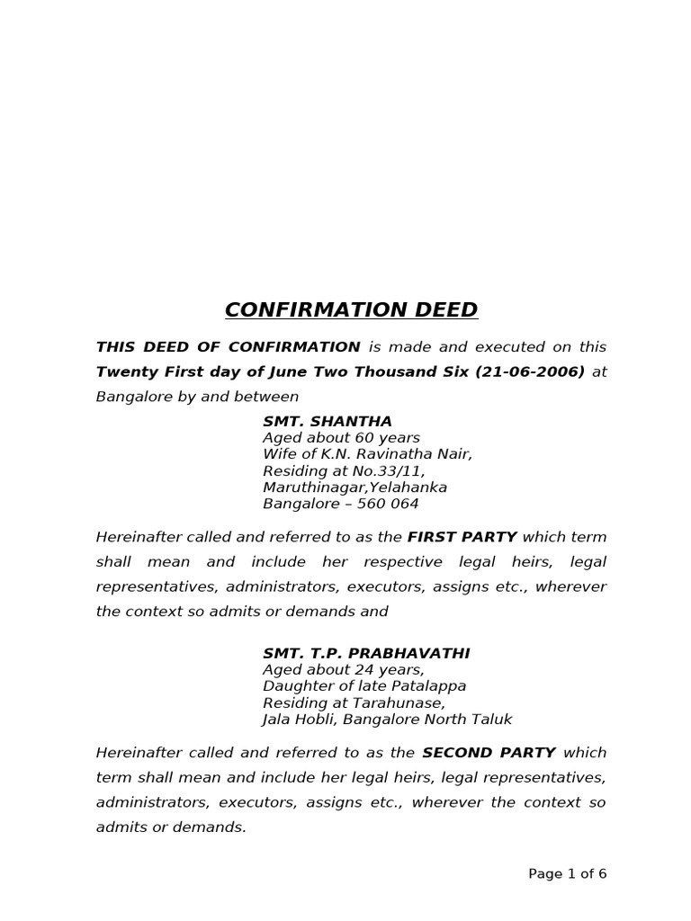 Confirmation Deed for Property Transfer | PDF | Deed | Legal Documents